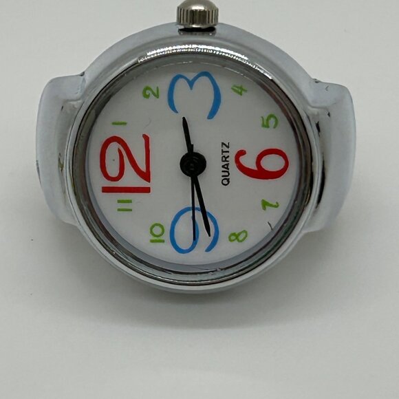 Silver-Tone Stretch Band Ring Quartz Watch With White Face Adjustable Fit Works - Picture 8 of 10